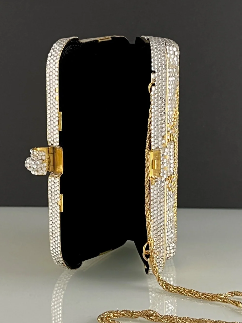 Vintage Crystal Evening Rhinestone Purse Clutch Removable Chain Strap